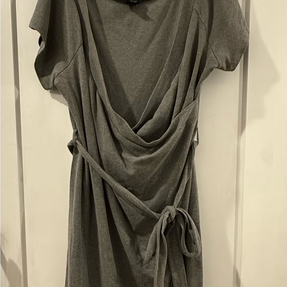 City Chic CCX Asymmetrical Faux Wrap Dress in Grey